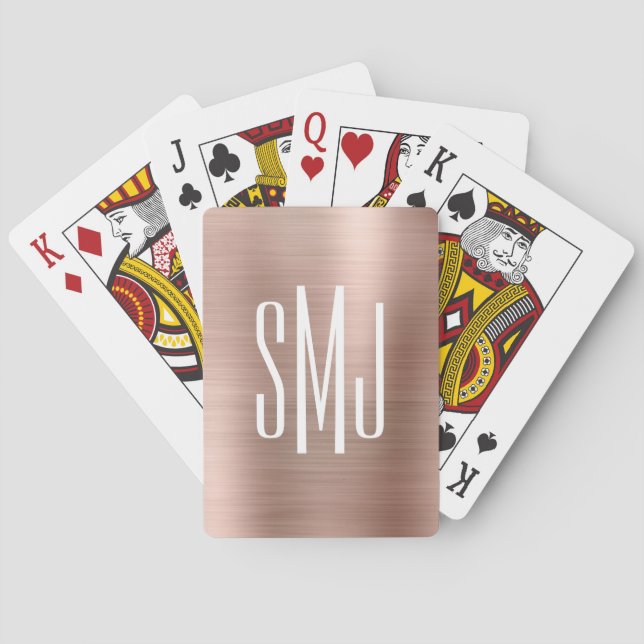 Rose Gold Foil Three Letter Monogram Playing Cards (Back)