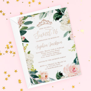 ROSE GOLD FOIL Tiara Pink Floral Sweet 16 
