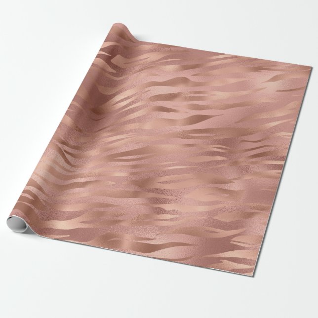 Rose Gold Foil Tiger Stripes Wrapping Paper (Unrolled)