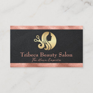 Rose Gold Foil Trim   Leather   Salon Logo Business Card