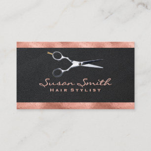 Rose Gold Foil Trim   Leather   Scissors Business Card