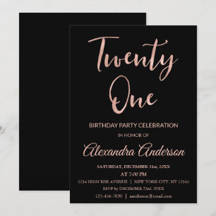 Rose Gold Foil Twenty One 21st Birthday Invitation