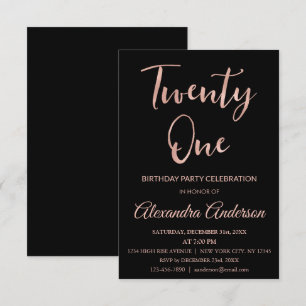 Rose Gold Foil Twenty One 21st Birthday Invitation