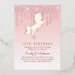 Rose Gold Foil Unicorn Girly Birthday (ANY) Pink F