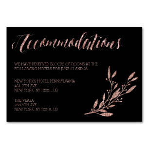 Rose Gold Foil Wedding Accommodation Floral Black Table Number
