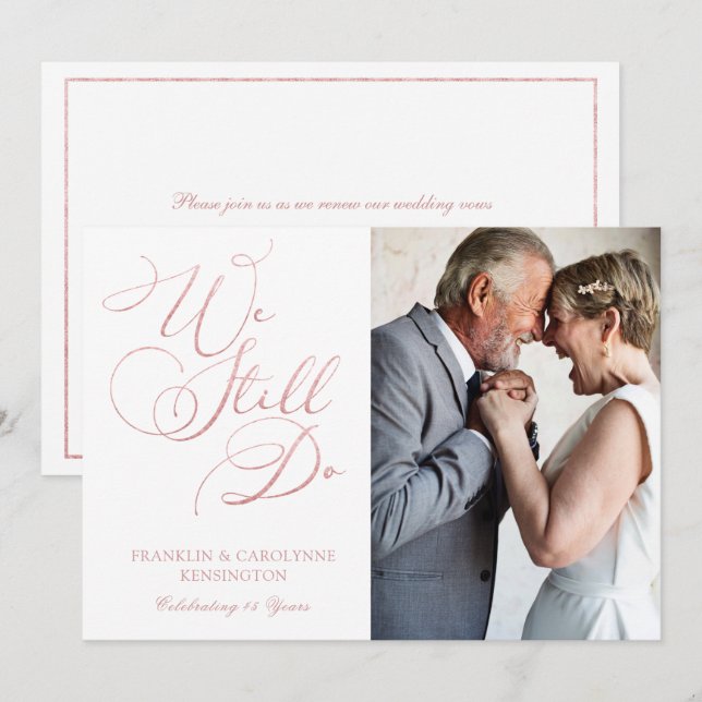 Rose Gold Foil Wedding Anniversary Vow Renewal Invitation (Front/Back)