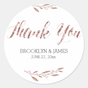 Rose Gold Foil Wedding Favour Stickers Round Flora