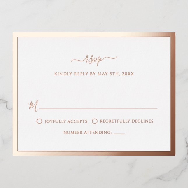 Rose Gold Foil Wedding RSVP Card (Front)