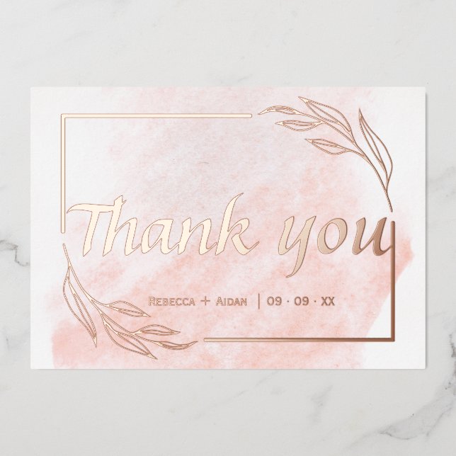 Rose gold foil wedding thank you card (Front)