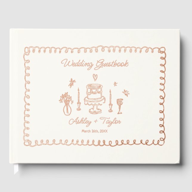 Rose Gold Foil Whimsical Fun Wedding  Guest Book (Front)