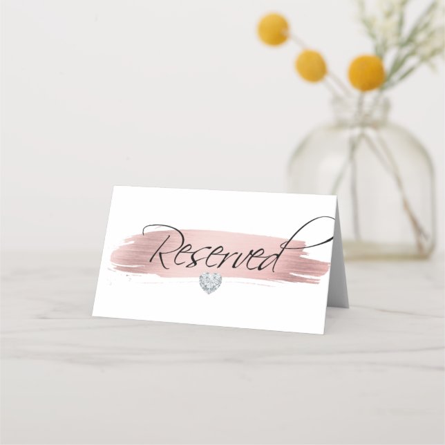 Rose Gold Foil White Black RESERVED Sign Place Card (Back)