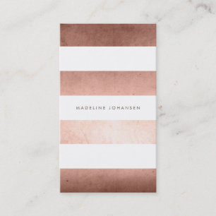 Rose Gold Foil White Stripes Trendy Hair Stylist Business Card
