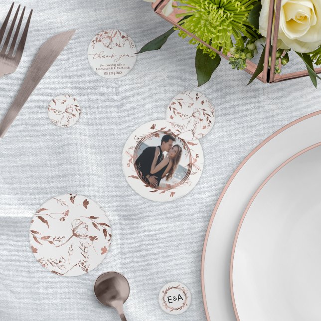 Rose Gold Foil Wildflower Spring Monogram Wedding Confetti (Creator Uploaded)