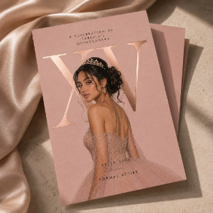 Rose Gold Foil XV Quinceañera Photo Invitation