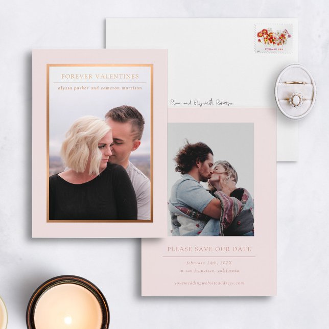 Rose Gold Forever Valentines Photo Save the Date (Creator Uploaded)