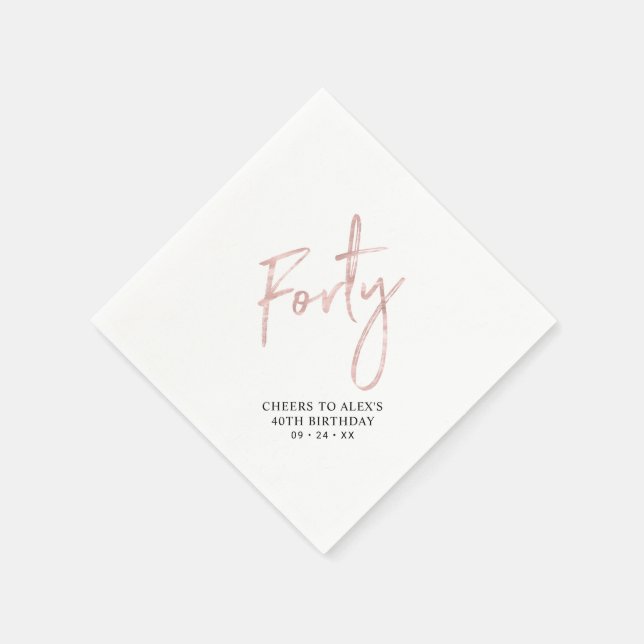 Rose Gold Forty Modern Adult 40th Birthday Party Napkin (Corner)