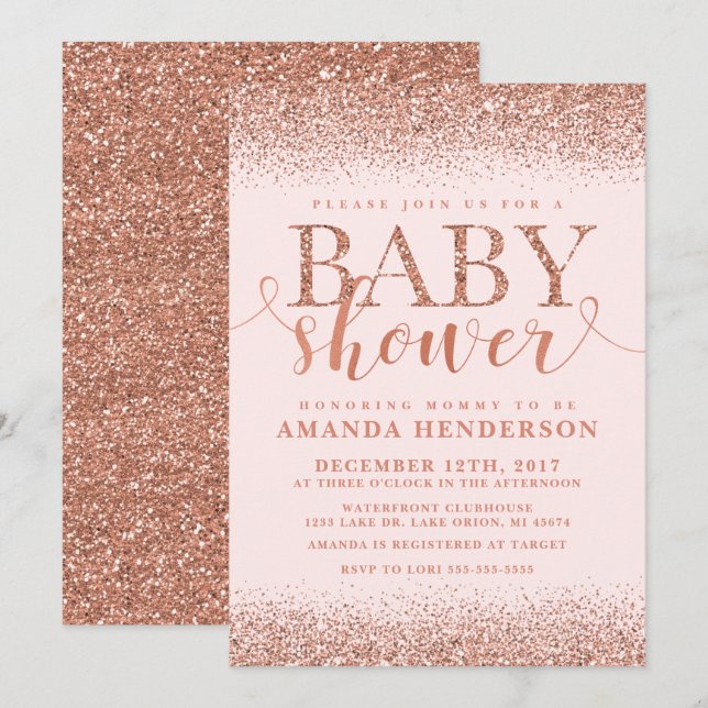 Rose Gold Fox Glitter Baby Shower Invitation (Front/Back)
