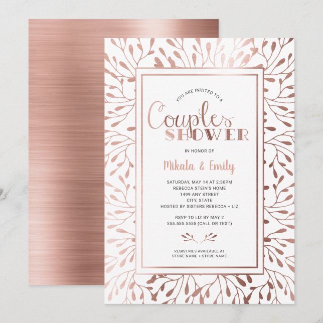 Rose Gold Frame Couples Shower, colour changeable Invitation (Front/Back)