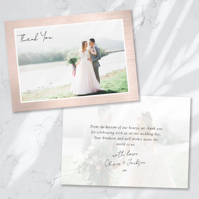 Rose Gold Frame Photo Wedding Thank You Card | Zazzle