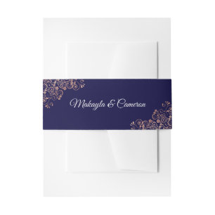 Rose Gold Frills & Navy Elegant Wedding Invitation Belly Band