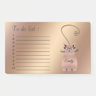 Rose gold Funny cute cartoon cat "to do list" Post-it Notes