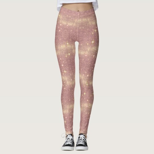 Rose Gold Galaxy Faux Space Sparkle Leggings