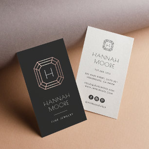 Rose Gold Gem Monogram Logo Jewellery Business Card