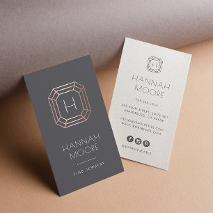 Rose Gold Gem Monogram Logo Jewellery Business Card