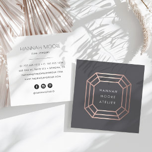 Rose Gold Gemstone Logo Jewelry Design Square Business Card