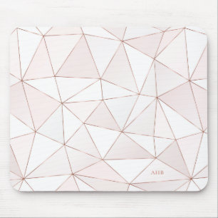 Rose Gold Geometric Abstract Pattern Monogram Mouse Mat