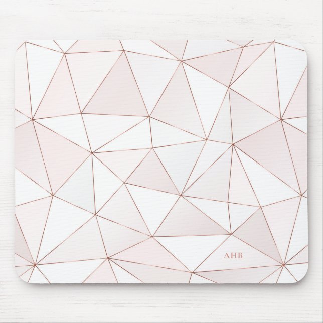 Rose Gold Geometric Abstract Pattern Monogram Mouse Mat (Front)
