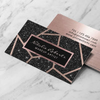 Rose Gold Geometric Black Glitter Beauty Salon