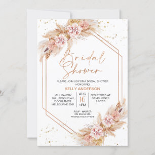 Rose Gold Geometric Boho Pampas Bridal Shower Invitation