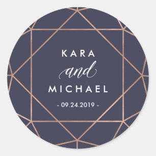 Rose Gold Geometric Diamond Midnight Blue Classic Round Sticker