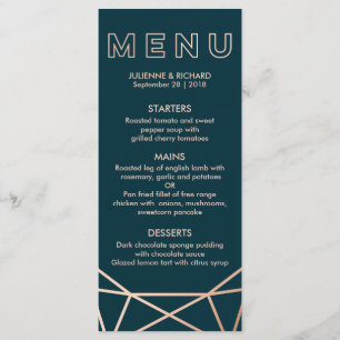 Rose Gold Geometric Diamond Wedding Menu