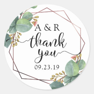 Rose gold geometric eucalyptus thank you classic round sticker