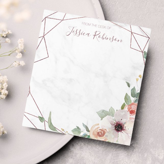 Rose Gold Geometric Floral Bohemian Personalised Notepad (This rose gold geometric floral notepad is a lovely way to keep track of your tasks.)