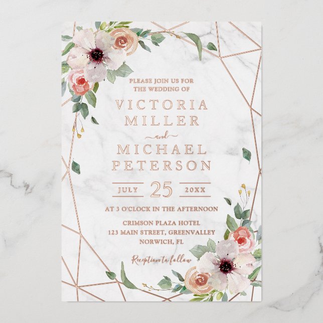 Rose Gold Geometric Floral Bohemian Pink Wedding (Front)