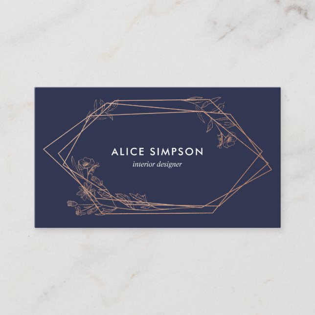 Rose Gold Geometric Floral Business Card (Front)