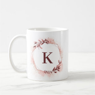 Rose Gold Geometric Floral Personalised Monogram Coffee Mug