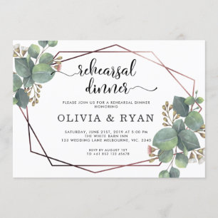 Rose gold geometric frame eucalyptus invitation