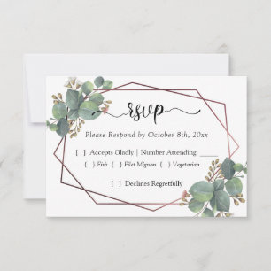 Rose gold geometric frame eucalyptus RSVP Card