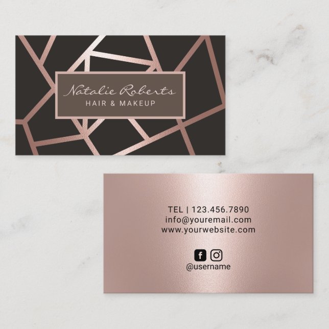 Rose Gold Geometric Hair Stylist Beauty Salon Business Card (Front/Back)