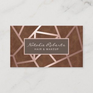 Rose Gold Geometric Hair Stylist Salon Leather Business Card
