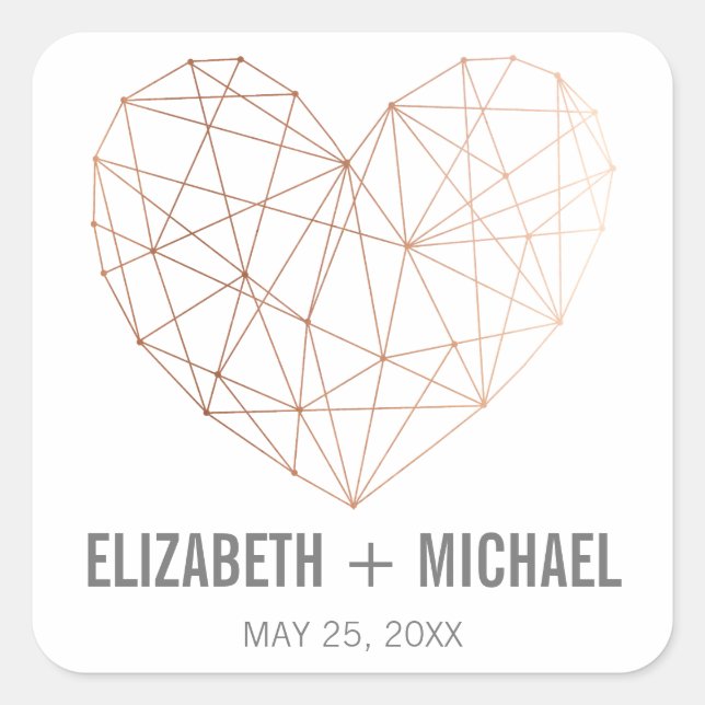Rose Gold Geometric heart personalised favor label (Front)