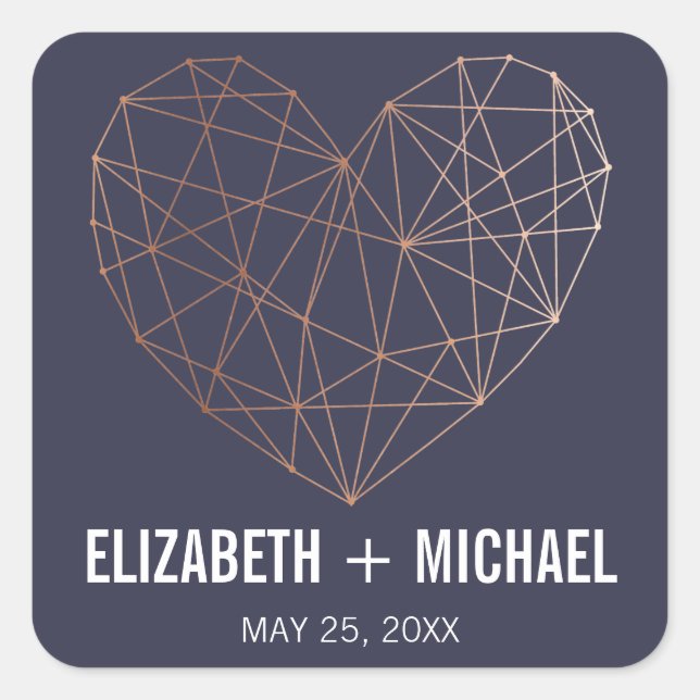 Rose Gold Geometric heart personalised favour labe Square Sticker (Front)