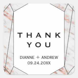 Rose Gold Geometric Marble Thank You Wedding Favou Square Sticker