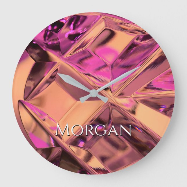 Rose Gold Geometric Metal, DIY Name in White Large Clock (Front)