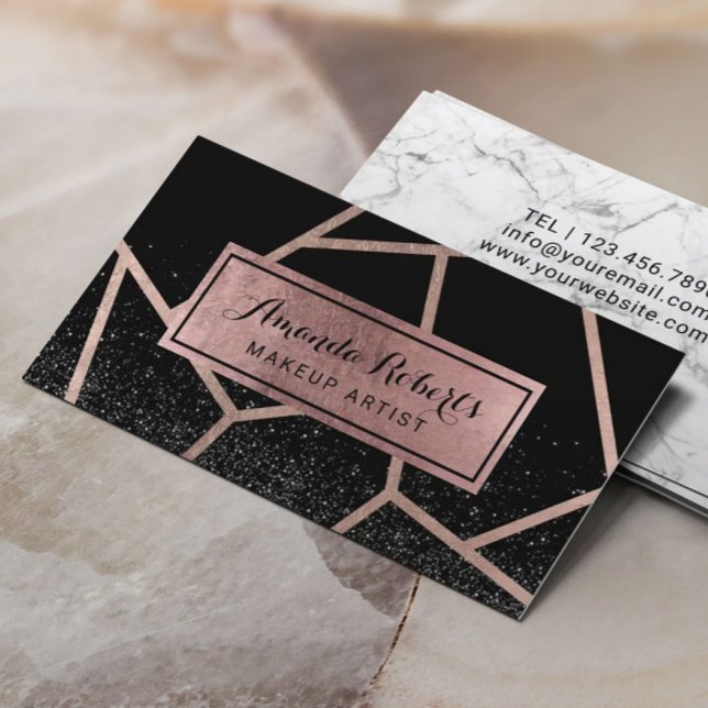Rose Gold Geometric Modern Black Glitter Salon Business Card (Creator Uploaded)