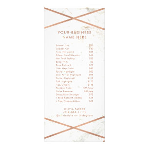 Rose Gold Geometric on Marble Price List Service Rack Card